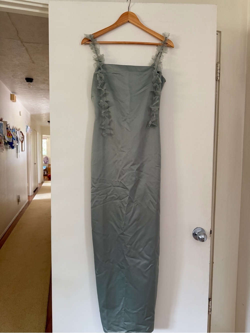 Anthropologie Sage Green Maxi Dress with Ruffle Straps